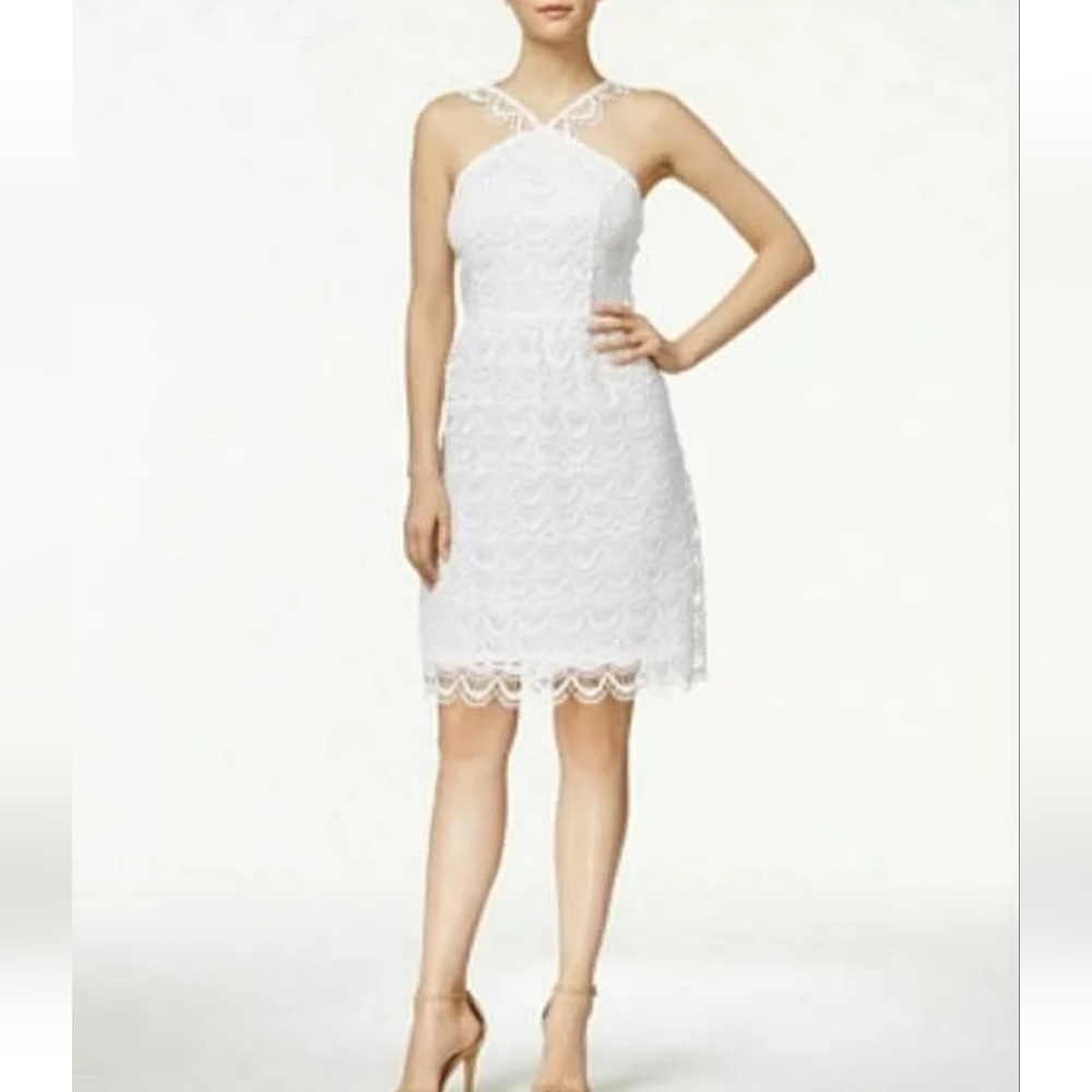 Kensie White Sleeveless Crochet A-Line Dress Womens Size Small